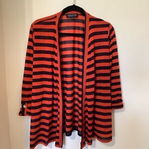 JONES NEW YORK: Orange & Navy Striped Cardigan